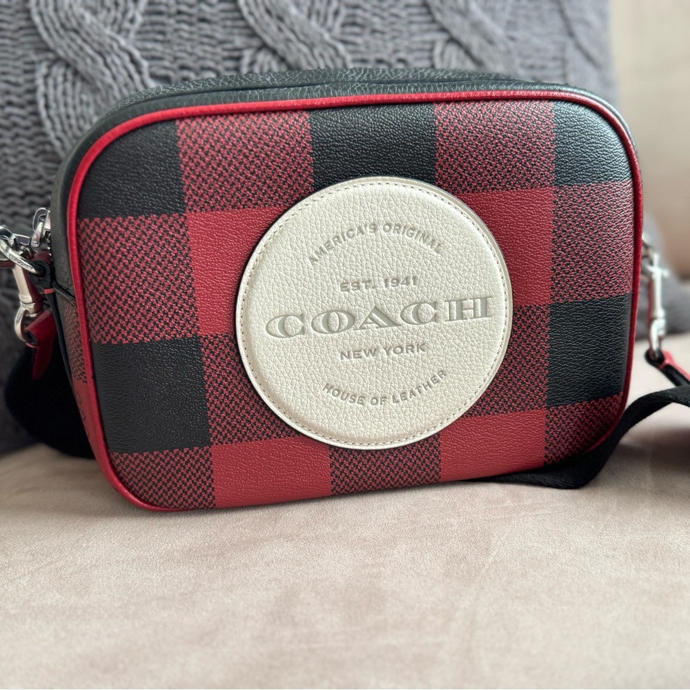 Coach Dempsey Camera Bag buffalo plaid print patch crossbody shoulder bag purse - Picture 2 of 15